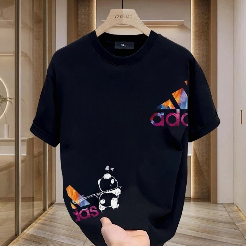 Adidas Black T-Shirt in Casual Streetwear Style Review: Testing the Lower-Hem Cartoon Print on a Loose $8.36 Cotton Crew-Neck